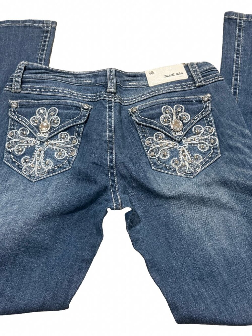 Grace in LA Bootcut Jeans Womens 29 Embroidered Rhinestone Cross Bling Western